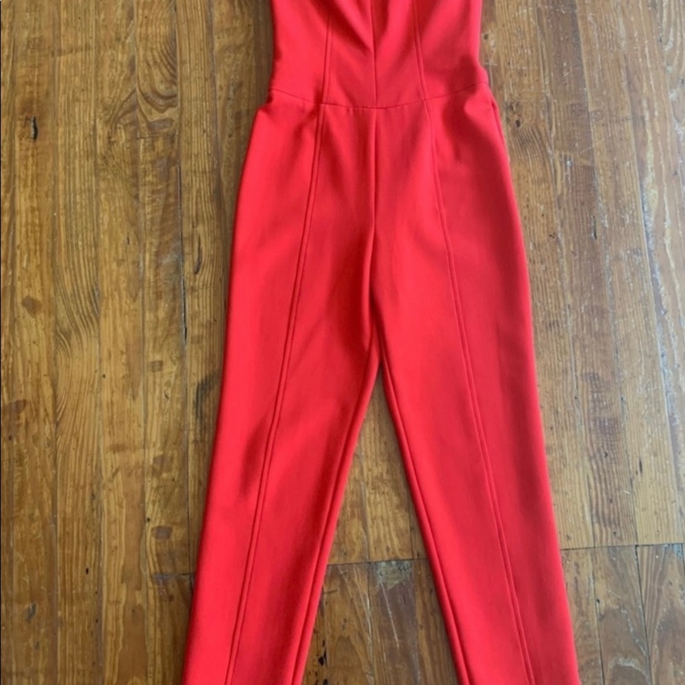 Strapless red jumpsuit